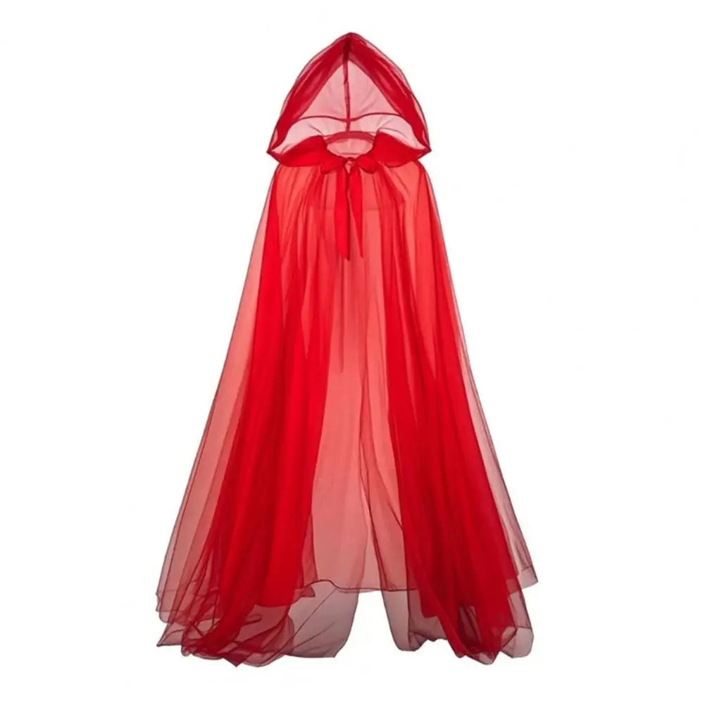 Halloween Ghost Cosplay Costume Cloak Adult Hooded Lace-up Witch Cloak Costume Full-Length Sheer Cape with Oversized Hood
