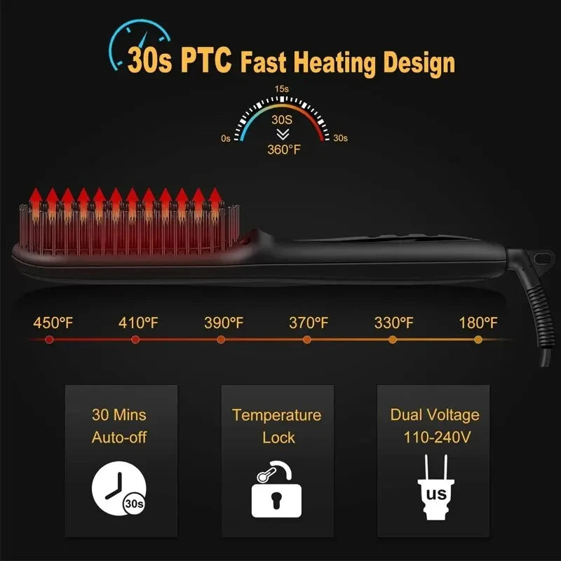 Hair Straightener Brush Comb Electric Hair Brushes Hot Comb Straightener For Hair Anti-scalding Ceramic Beard Straightener Brush