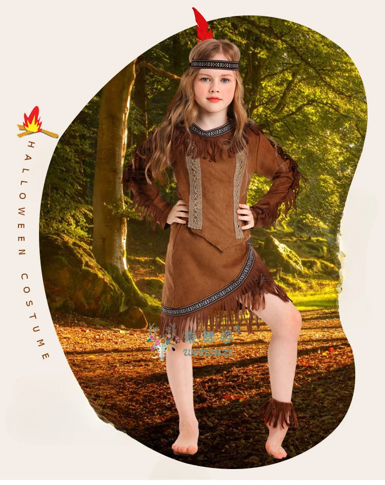 Halloween Children's Day Savages Indigenous Peoples Hunter Indian Chiefs Primitive Savages Role-playing Girls Indigenous Costume