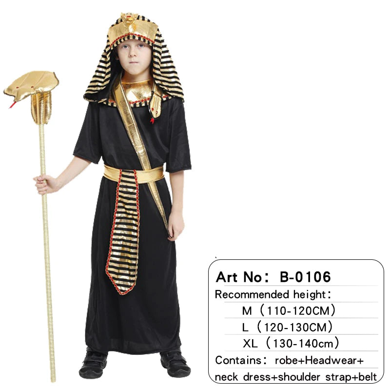 Halloween Child Ancient Egyptian King Pharaoh Cosplay Kids Fancy Dress Historical Theme Party Costume