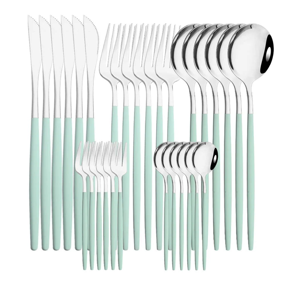 30Pcs/Set Stainless Steel Dinner Black Gold Dinnerware Set Knife Fruit Fork Spoon Cutlery Set Kitchen Tableware Silverware Sets