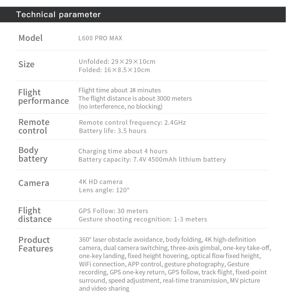L600 PRO MAX GPS Drone Professional 4K 3-Axis PTZ HD Dual Camera Obstacle Avoidance Brushless Motor 5G WIFI RC Quadcopter Toys