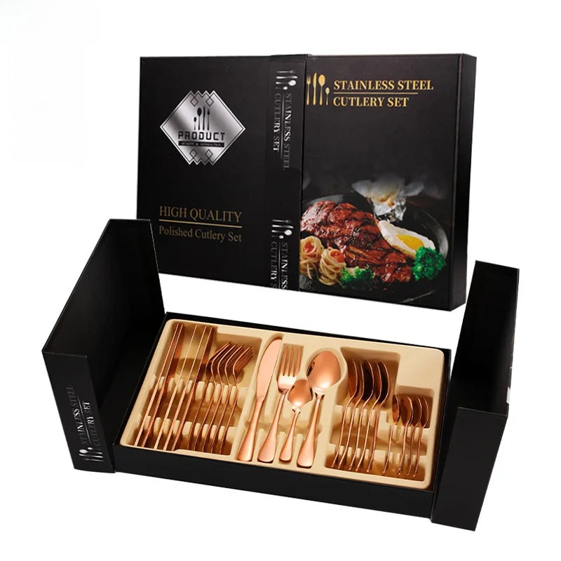 Stainl Steel Western Dining Utensils Set 24-Piece Set Steak Knife Fork Spoon Dinnerware Set Korean Sle Children's Cutler...