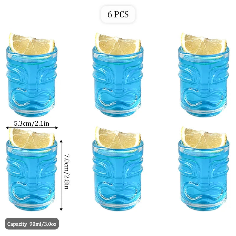 Creative Mini Tiki Glass Cup Shot Glasses Stacking Cups Cocktail Glass Tiki Cup Set With 6 Holes Tray Tiki Bar Accessories