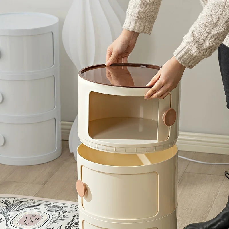 Household Nordic Bedside Table with Handle Portable Creative Round Storage Cabinet Bedroom Multi-Layer Modern Simple Plastic Sid