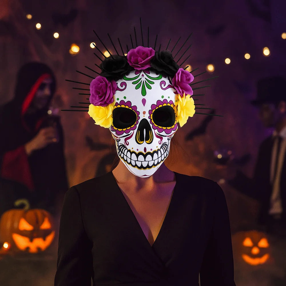 Halloween Mexican Day of The Dead Mask Full Mask Eye Mask Halloween Party Mask Headwear Three-dimensional Skull Mask Carnival