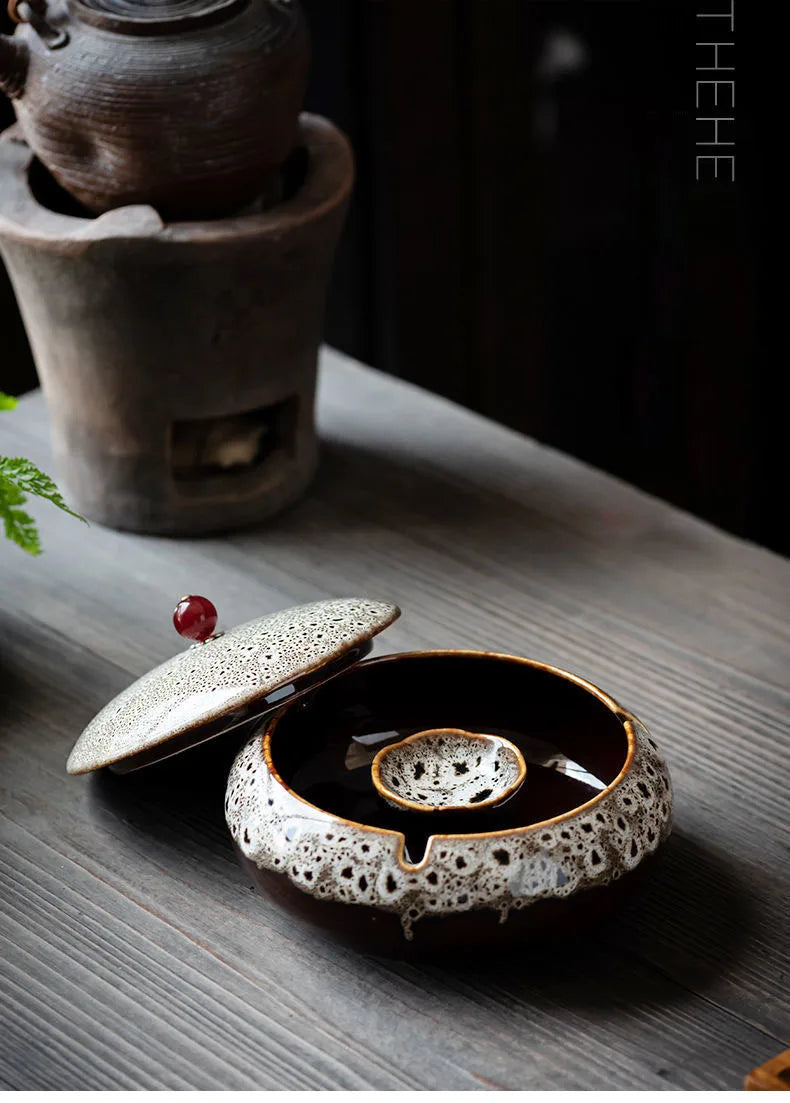 Retro Ceramic  Ashtray Tray Coffee Shop  Desktop Creative Ornaments Living Room TV Cabinet  Ashtrays with Lid Home Decoration