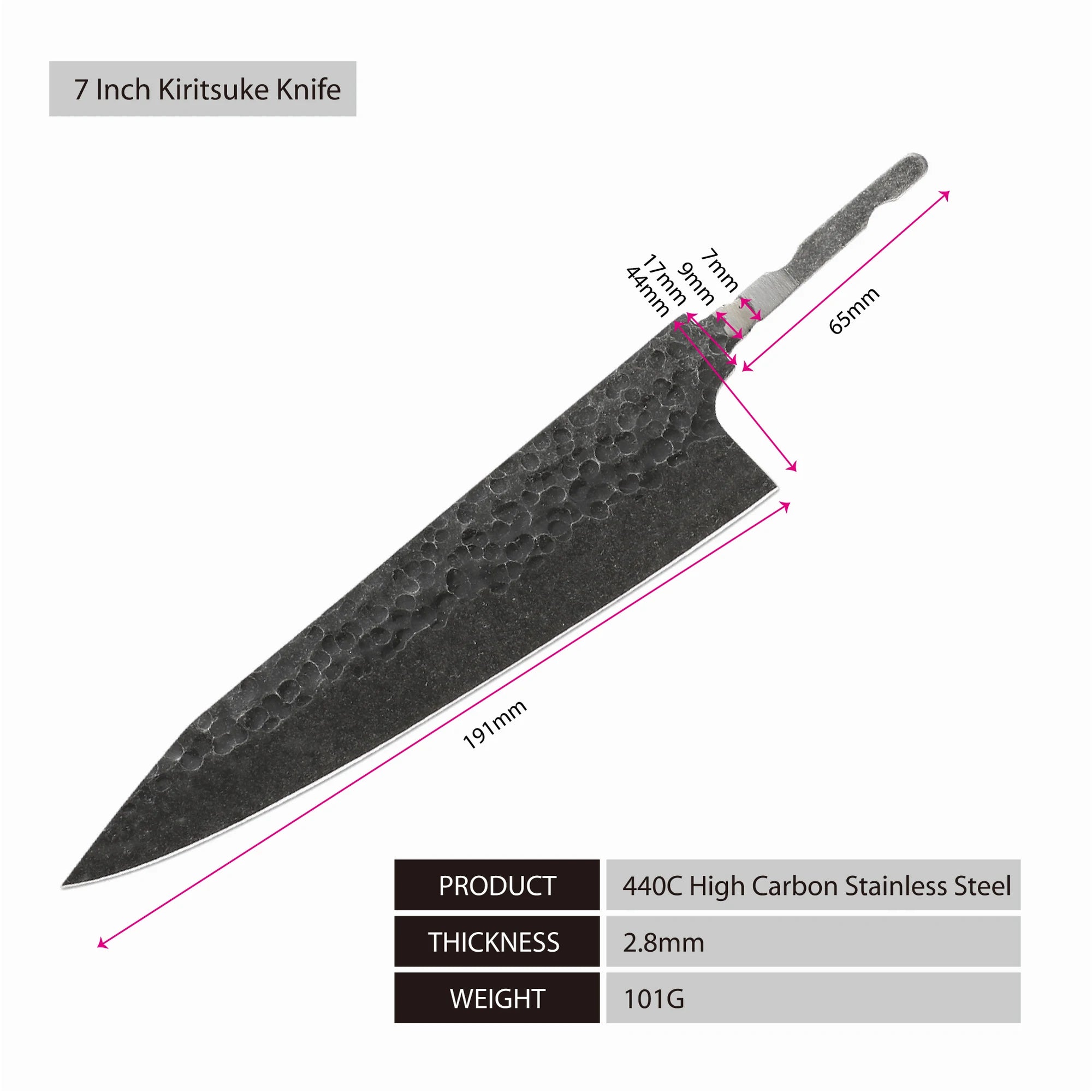 Amber 440C high carbon steel hammer black forge blade blank handle DIY knife blade