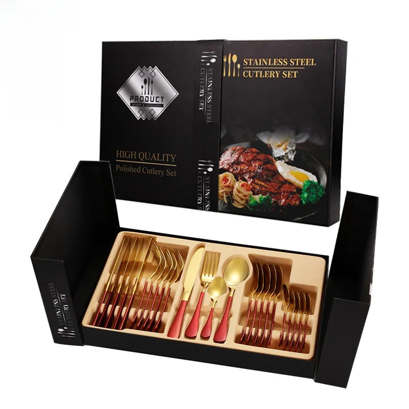 Stainl Steel Western Dining Utensils Set 24-Piece Set Steak Knife Fork Spoon Dinnerware Set Korean Sle Children's Cutler...