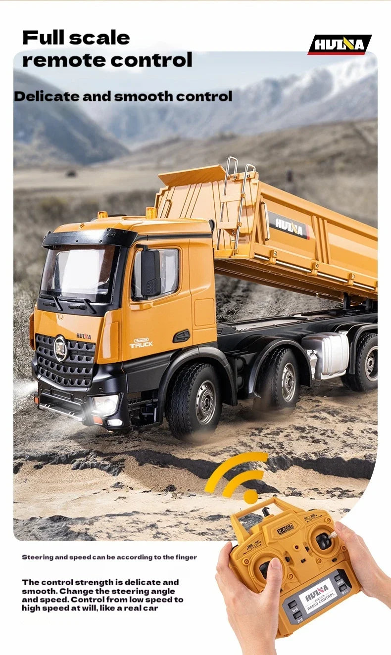 Huina 1536 1/14 Semi Alloy Transport Eight Wheeled Dump Truck With Sound And Light Remote Control Engineering Vehicle Toy Gift