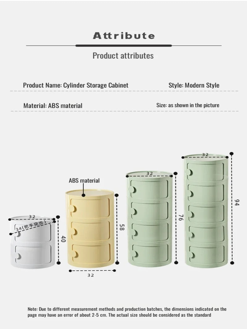 Household Nordic Bedside Table with Handle Portable Creative Round Storage Cabinet Bedroom Multi-Layer Modern Simple Plastic Sid
