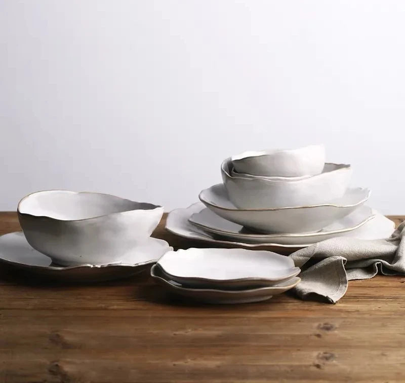 Dinner Plate Set - Rice, Soup, Noodle & Sushi Bowls with Sauce Dishes and Western Steak Plates for Versatile Dining
