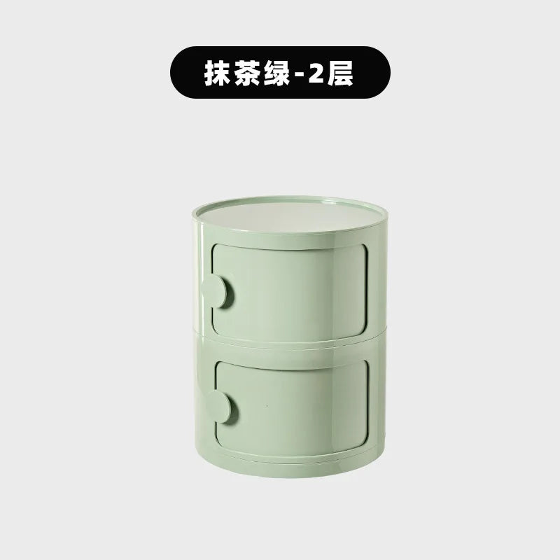 Household Nordic Bedside Table with Handle Portable Creative Round Storage Cabinet Bedroom Multi-Layer Modern Simple Plastic Sid