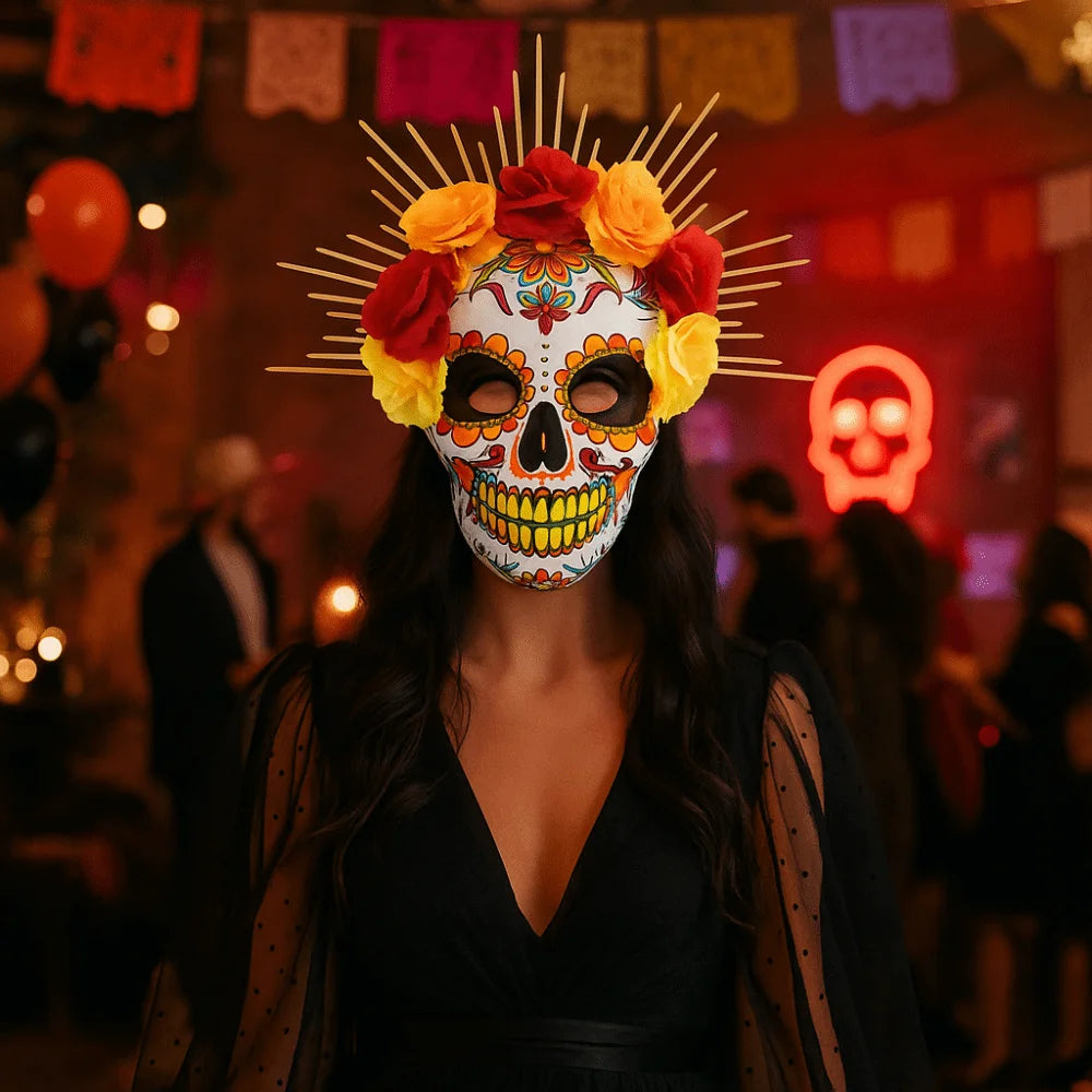 Halloween Mexican Day of The Dead Mask Full Mask Eye Mask Halloween Party Mask Headwear Three-dimensional Skull Mask Carnival