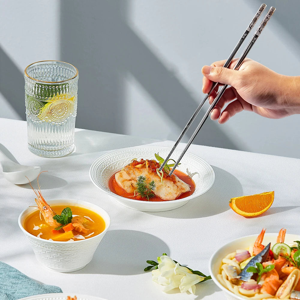 Traditional Chinese Style Color Printed Titanium-plated 316L Stainless Steel Chopsticks Non-Slip Anti-Mold Household Tableware