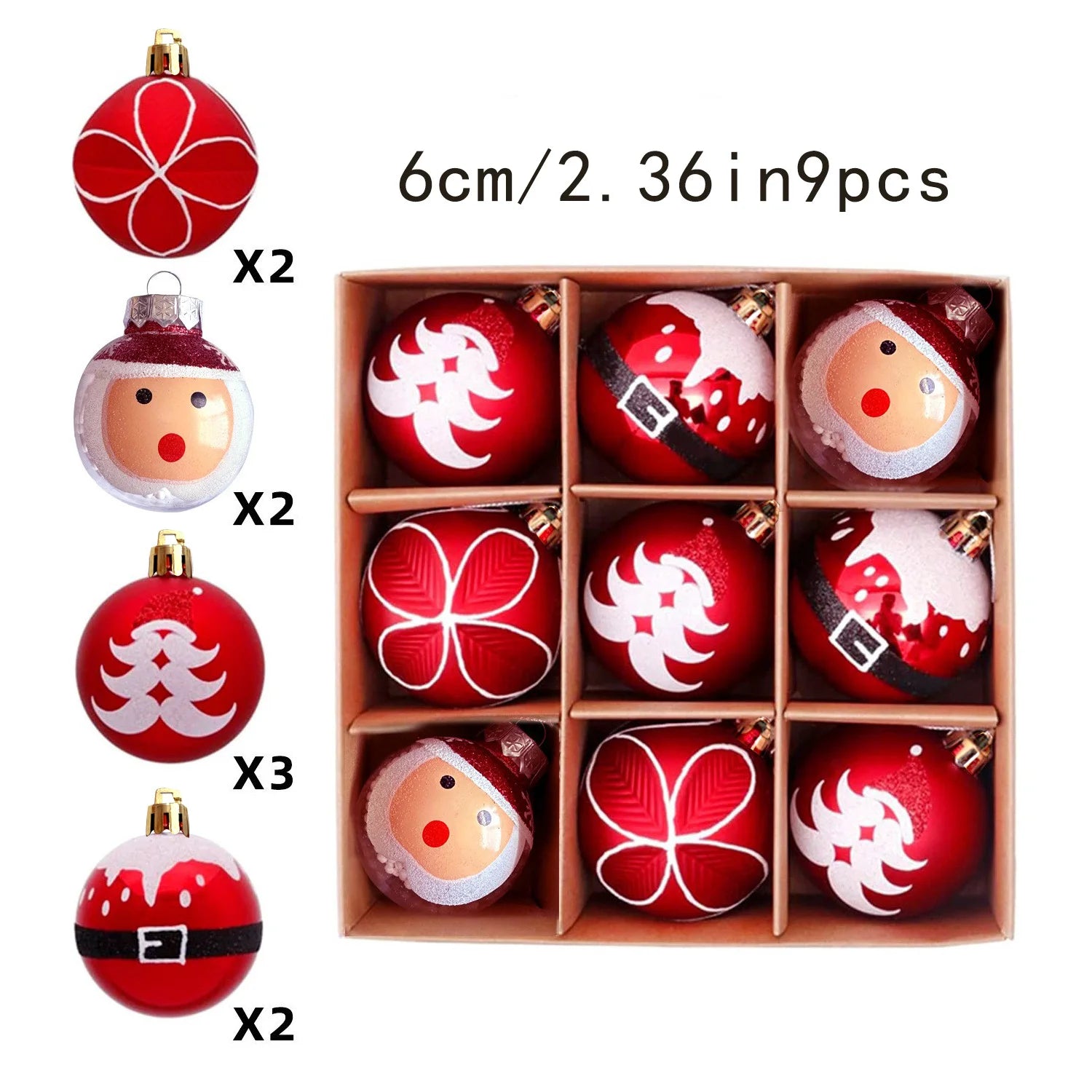 9PCS/6CM Christmas Balls Transparent Balls Painted Christmas Balls Christmas Gifts Santa Tree Ornaments For Home Decor