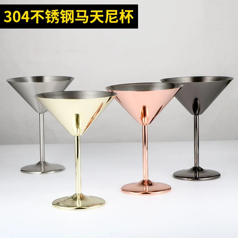 304 Stainless Steel Martini Cocktail Glass Champagne Goblet Wine Cup Rose Gold Personalized Design Karaoke Bar Metal Utensils