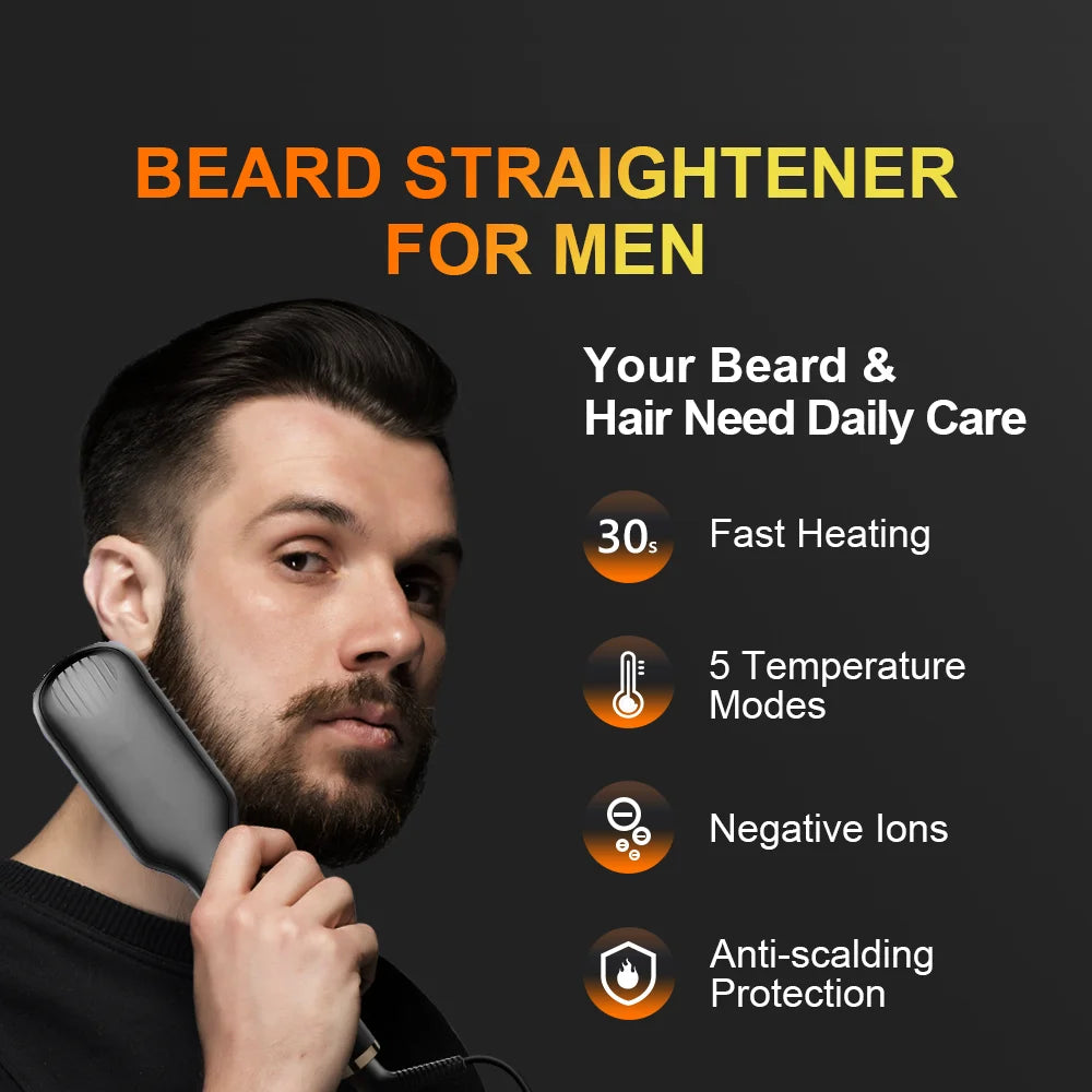 Hair Straightener Brush Comb Electric Hair Brushes Hot Comb Straightener For Hair Anti-scalding Ceramic Beard Straightener Brush