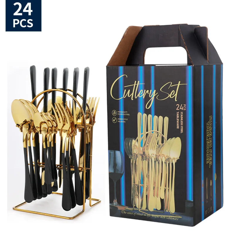 Stainl Steel Western Dining Utensils Set 24-Piece Set Steak Knife Fork Spoon Dinnerware Set Korean Sle Children's Cutler...