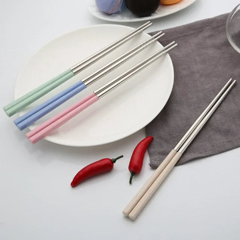 4pairs stainless steel chopsticks portable travel metal chopsticks food sushi sticks non slip reusable easy to clean