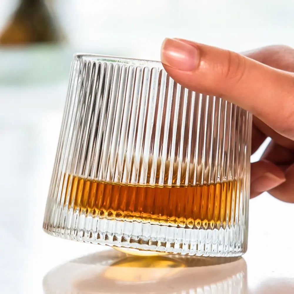 Whiskey Glasses Rotating Whisky Glass with Base 360 Rotate Degrees Crystal Rum Glass for Cocktail Party Drinking Glass