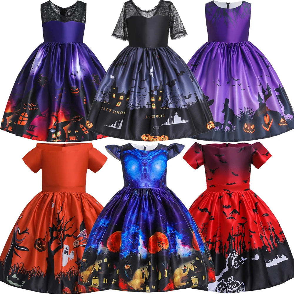 Halloween Bat Gothic Cosplay Girl Costumes Christmas Carnival Kids Pumpkin Birthday Costume for Children Princess Party Dresses