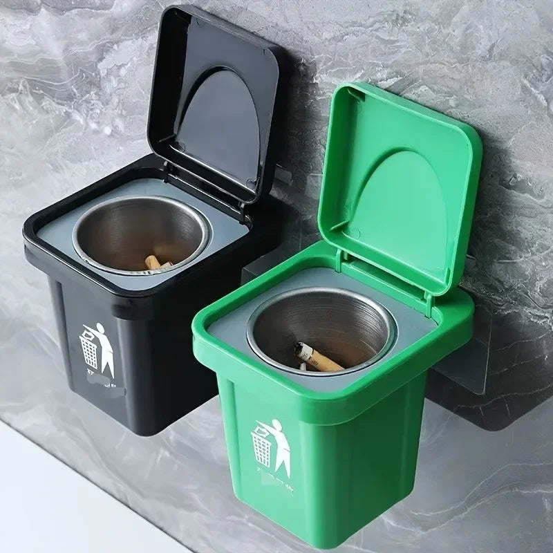 Stainless Steel Wall-Mounted Ashtray with Lid - Contemporary Irregular Shape, Dust-Proof Design for Bathroom & Home Decor