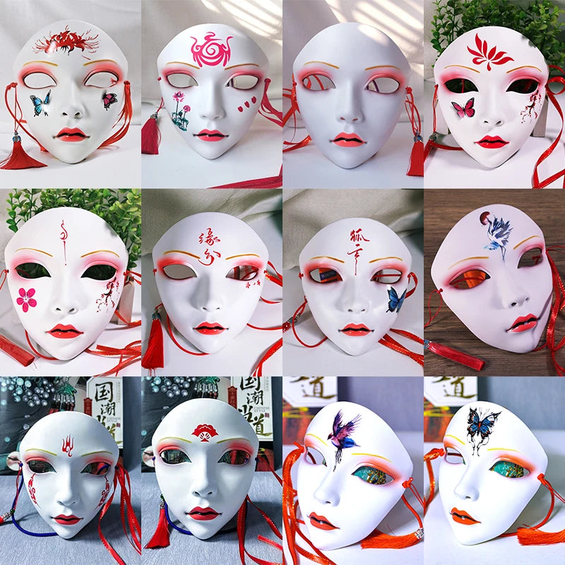 Halloween Animist Adult Party Mask Full Face Chinese Style Hand-Painted Decoration Masquerade Hanfu Accessories Party Decor