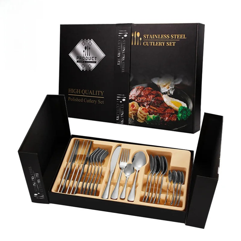 Stainl Steel Western Dining Utensils Set 24-Piece Set Steak Knife Fork Spoon Dinnerware Set Korean Sle Children's Cutler...