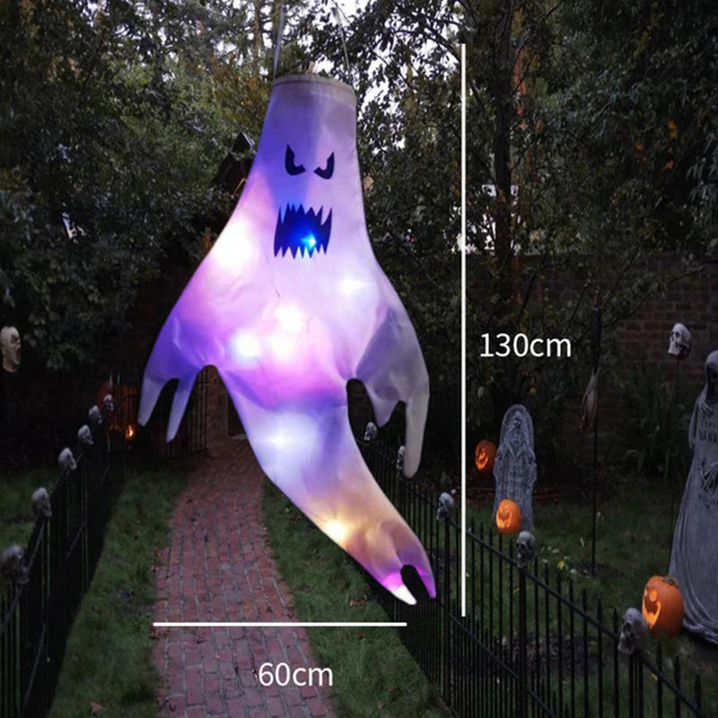 Halloween Ghost Hanging with LED Light Spooky Ghost Flag Indoor Outdoor Prop Decoration Tree Pendant Ornament Party DIY Supplies