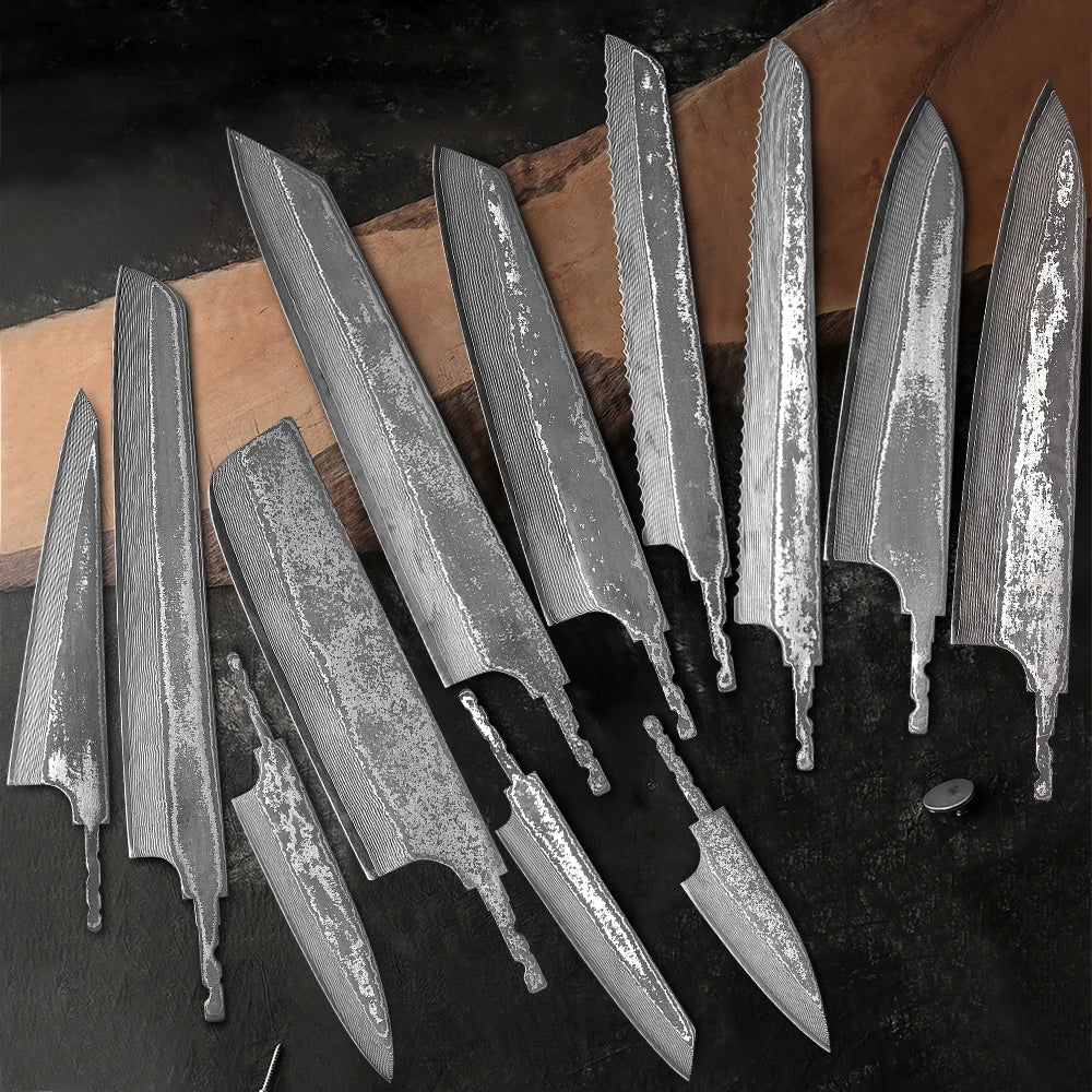 F.YOUNG DIY Damascus Steel Japanese Kitchen Chef Knife Blank Blade VG10 Full Tang Integral Hand Forged Sharp Edges Making Tools