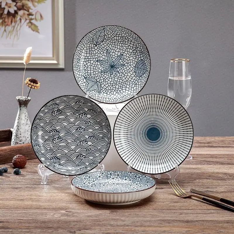 7 Inch Japanese Patterned Disc Ceramic Plate Dinner Dishe Plates Steak Salad Dessert Dinner Dish Home Art Tableware