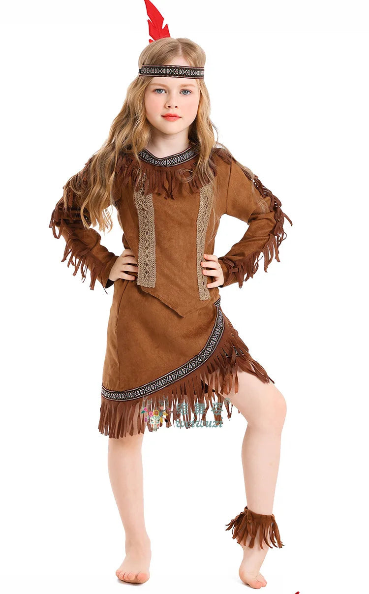 Halloween Children's Day Savages Indigenous Peoples Hunter Indian Chiefs Primitive Savages Role-playing Girls Indigenous Costume