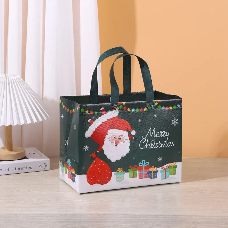 1PC New in Christmas Gift Bags Cartoon Cute Print Santa Elk Snowman Printing Non Woven Foldable Storage Handbag Party Supplies