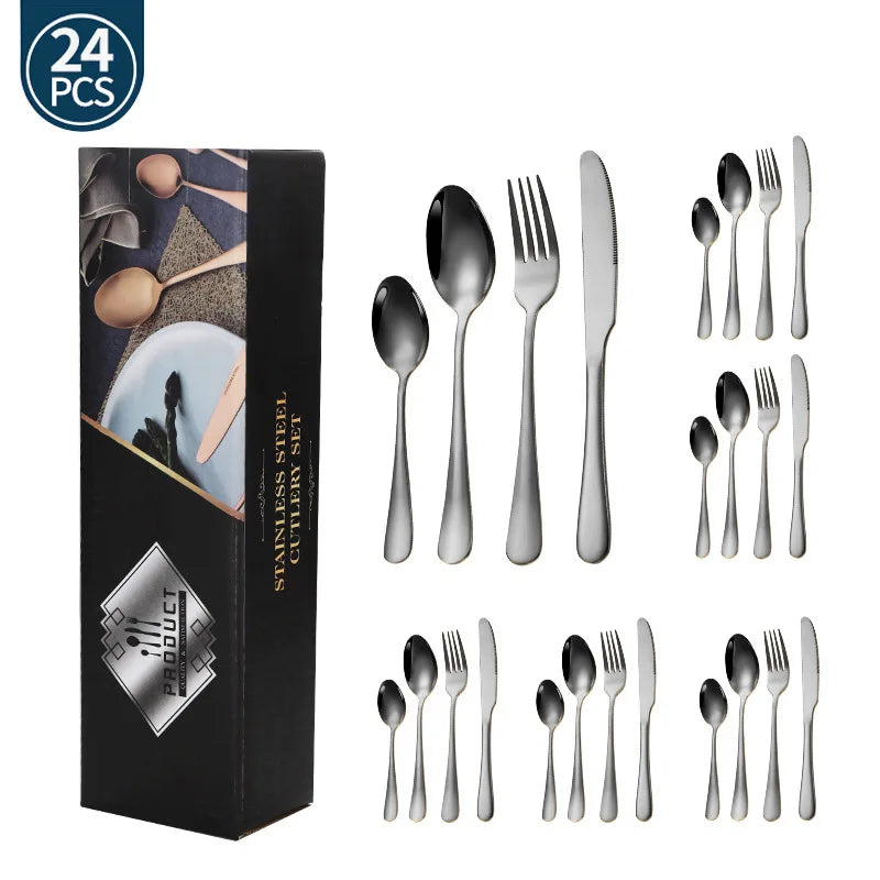 Stainl Steel Western Dining Utensils Set 24-Piece Set Steak Knife Fork Spoon Dinnerware Set Korean Sle Children's Cutler...