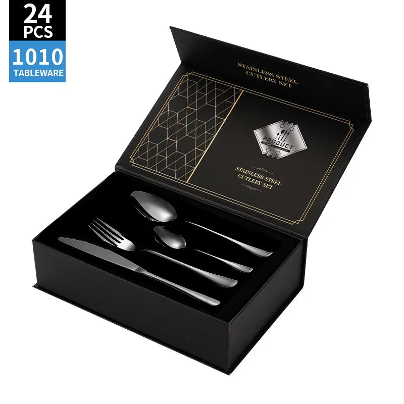 Stainl Steel Western Dining Utensils Set 24-Piece Set Steak Knife Fork Spoon Dinnerware Set Korean Sle Children's Cutler...