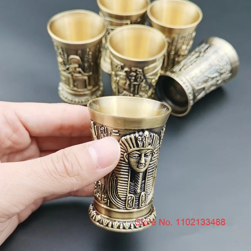 3 Pcs Lot Bronze Shot Glass Retro Egypt Small Wine Tasting Glasses 3D Relief Rameses Metal Baijiu Cup Liquor Spirits Soju Cups