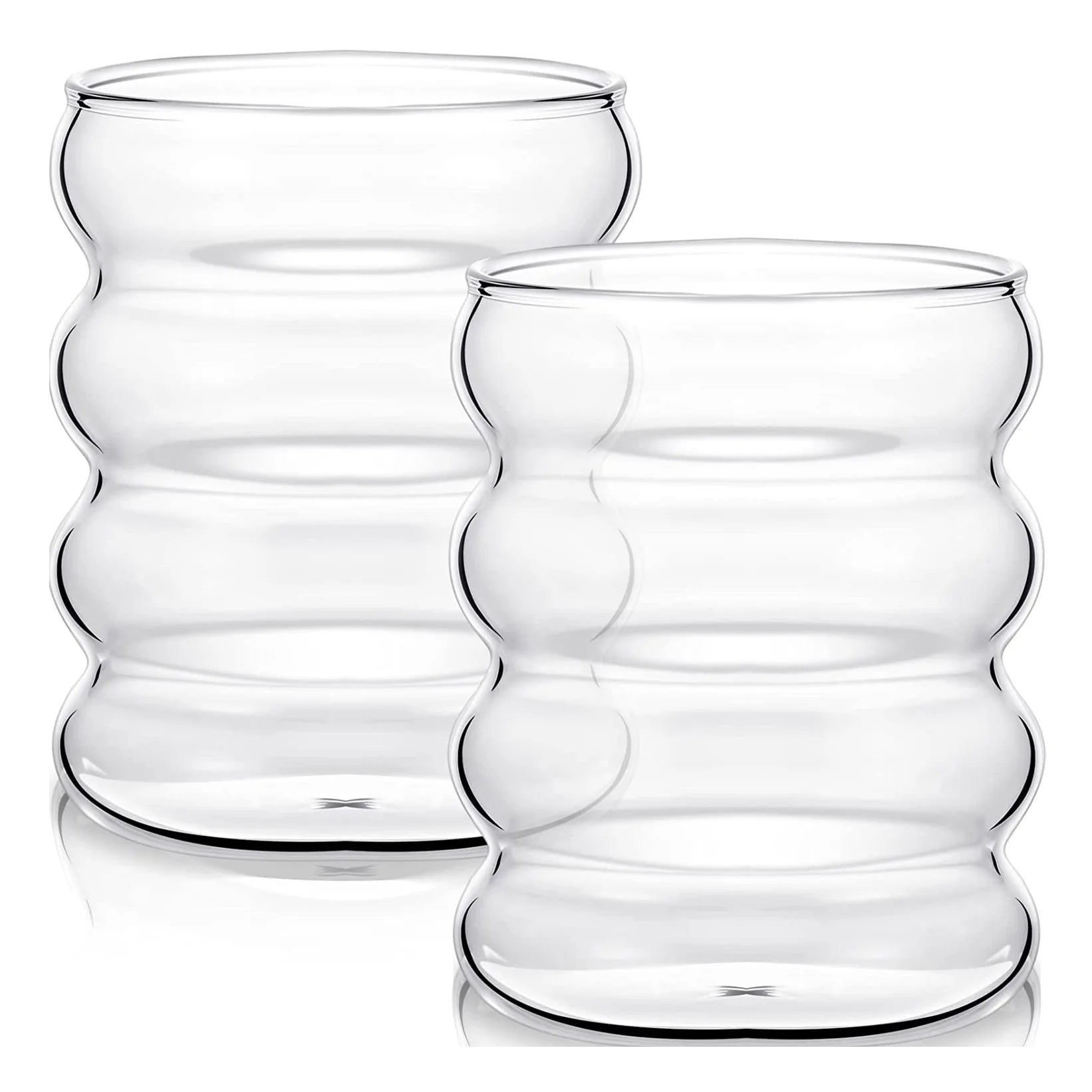 2/4PCS Wave Shape Beverage Glasses With Straws Vintage Glass Cups Ripple Drinking Glasses for Wine Champagne Milk Coffee Cup