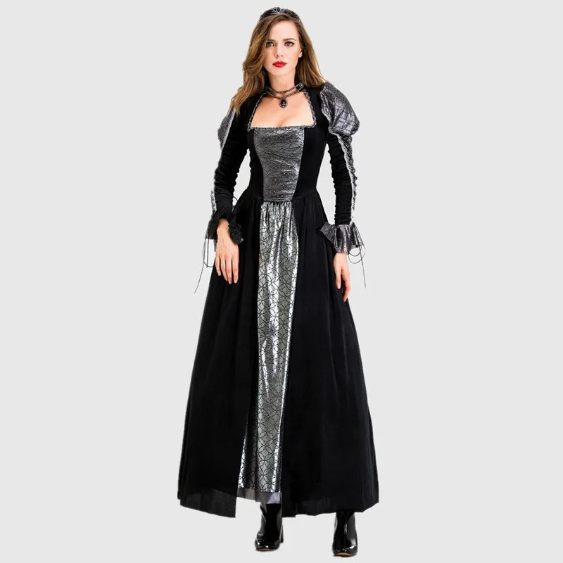 Halloween Day of the Dead Sexy European Medieval Retro Court Gothic Poison Queen Evil Vampire Costume Carnival Party Devil Witch