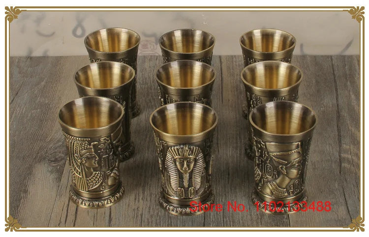 3 Pcs Lot Bronze Shot Glass Retro Egypt Small Wine Tasting Glasses 3D Relief Rameses Metal Baijiu Cup Liquor Spirits Soju Cups