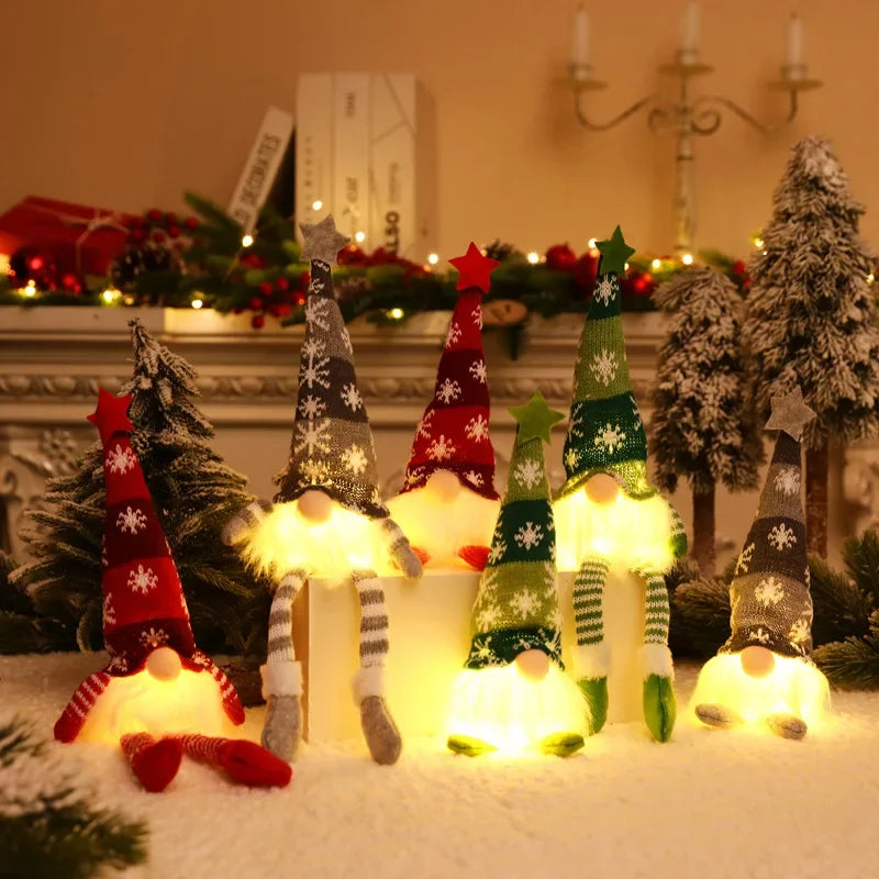 Christmas Faceless Doll Gnome Ornaments LED Light Plush Knitting Crafts Tree Pendant Christmas Decorations for Home Kids Gift