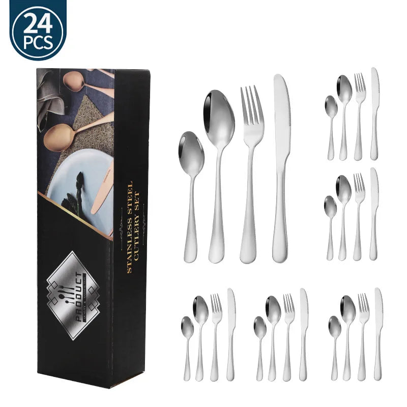 Stainl Steel Western Dining Utensils Set 24-Piece Set Steak Knife Fork Spoon Dinnerware Set Korean Sle Children's Cutler...