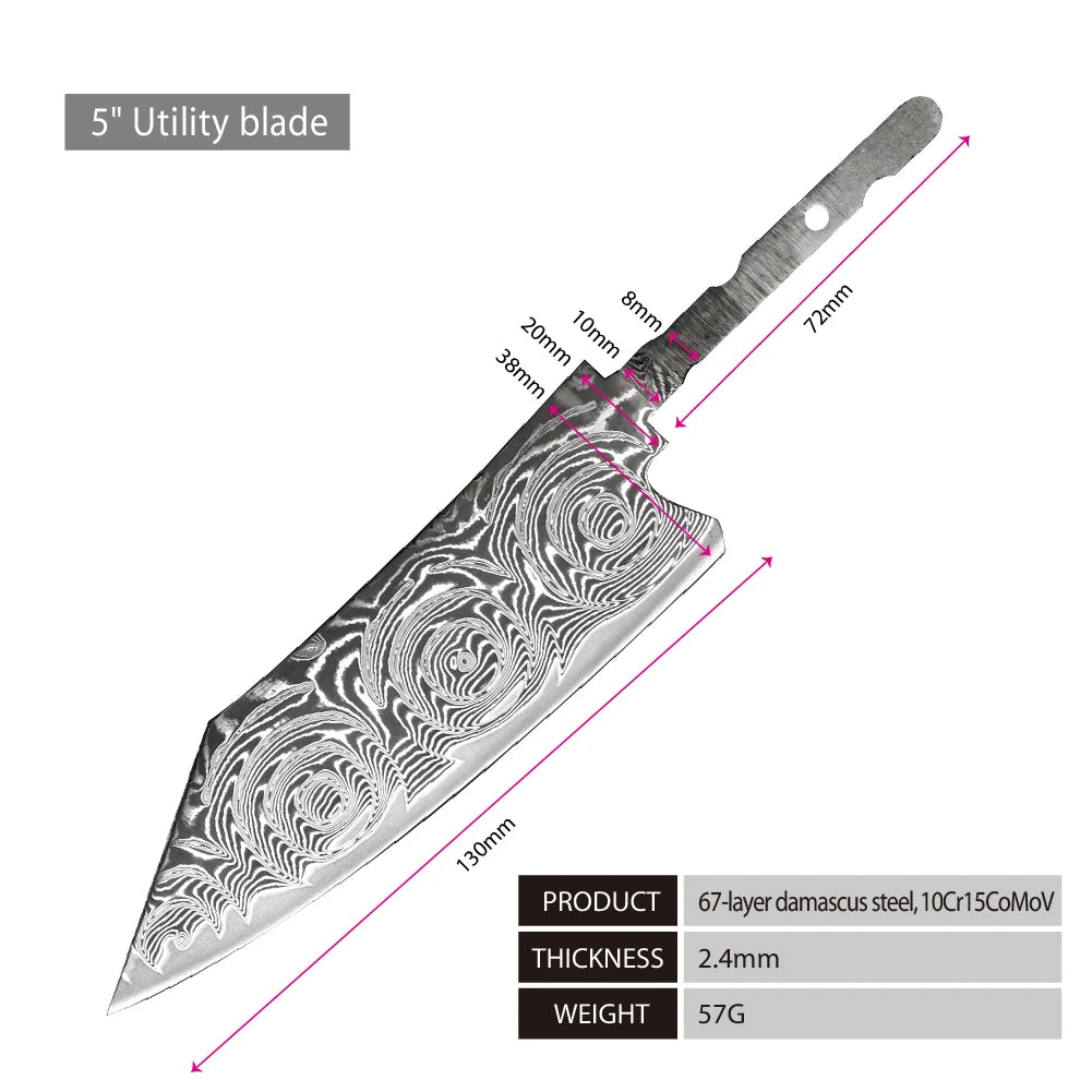 Amber Rose Pattern VG10 damascus steel kitchen blade chef knife kiritsuke nakiri santoku japanese petty DIY blade