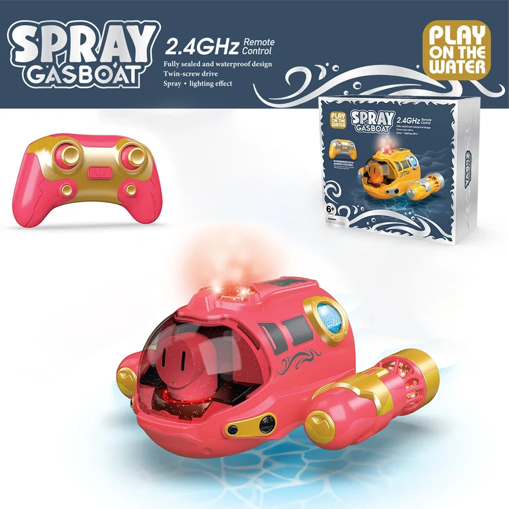 RC Boat Remote Control Boats Spray Powerboat Twin Propeller 2.4G Radio Controlled Ship with Lights Toys for Boys Girl Kids Gifts