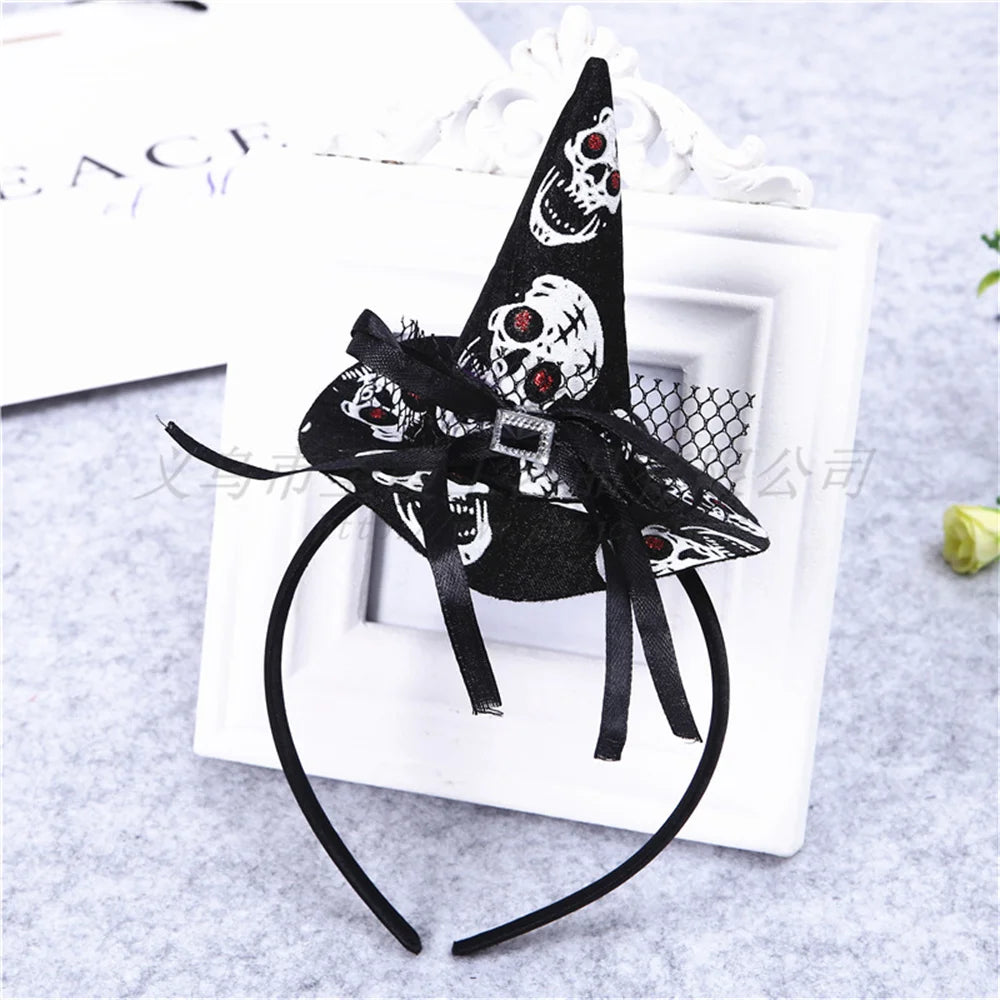 Mini Pointy Witch Hat Hairbands Spider Web Pumpkin Skull Shaped Hair Hoops For Kids Girls Halloween Headbands Cosplay Decoration