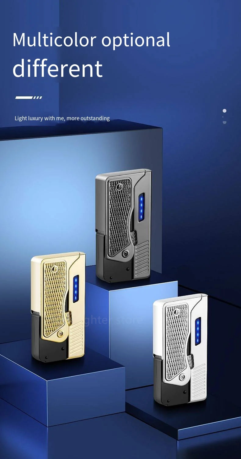 Gas-Electric Dual-Purpose Lighter Windproof Jet Lighter Double-Arc Cigarette Lighter Foldable Gun-Type Lighter Men'S Gadget Gift