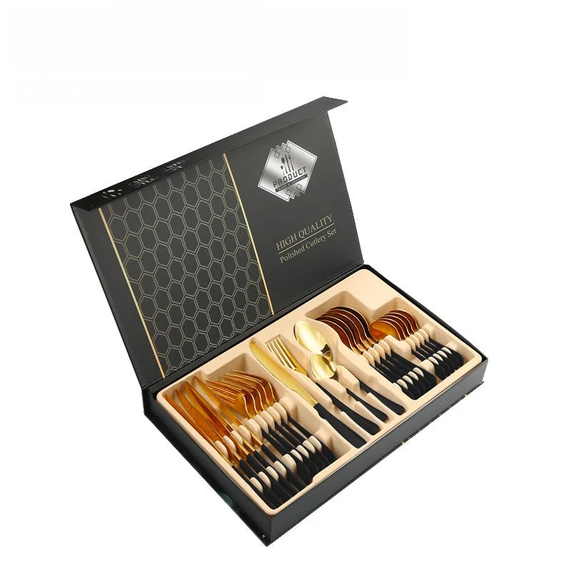 Stainl Steel Western Dining Utensils Set 24-Piece Set Steak Knife Fork Spoon Dinnerware Set Korean Sle Children's Cutler...