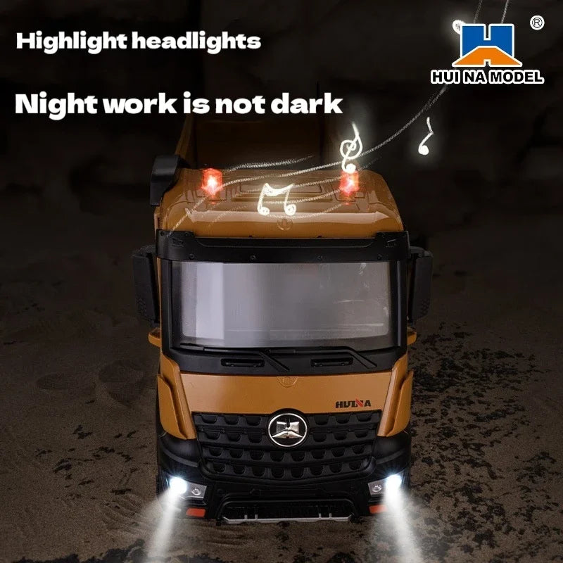 Huina 1536 1/14 Semi Alloy Transport Eight Wheeled Dump Truck With Sound And Light Remote Control Engineering Vehicle Toy Gift