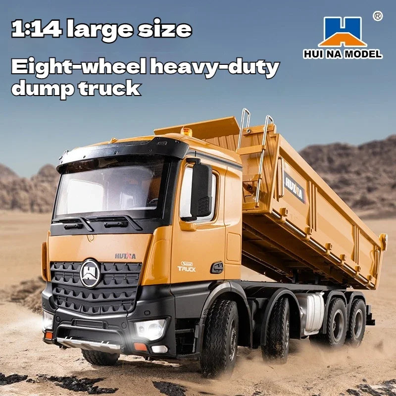 Huina 1536 1/14 Semi Alloy Transport Eight Wheeled Dump Truck With Sound And Light Remote Control Engineering Vehicle Toy Gift