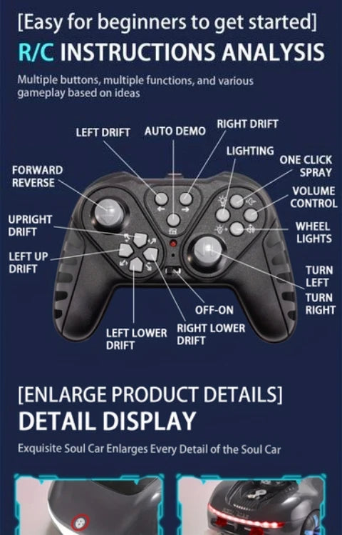 NEW cool sports car dual spray with sound and cool lights four-wheel drive science fiction concept car children's remote control